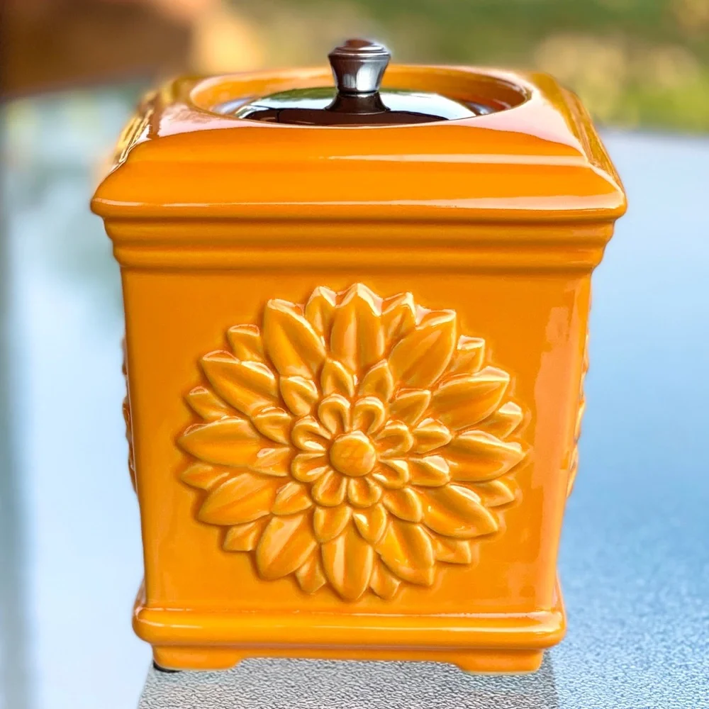 Wind Flame Orange Ceramic Sunflower Outdoor Table Top Torch Lamp